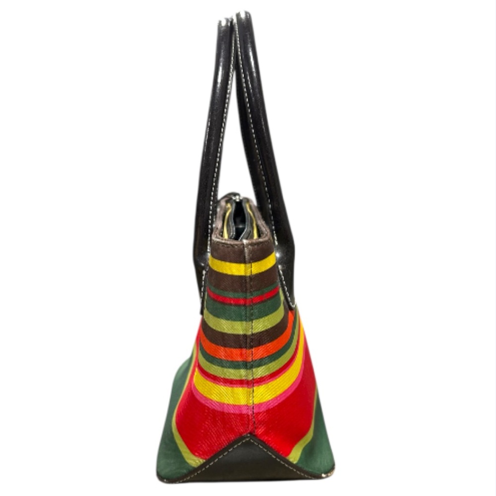 Vintage 90s Iconic Kate Spade Striped Canvas and Leather Shoulder Bag Handbag - Picture 3 of 8